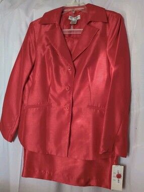 Allyson Cara Womens Red Skirt Suit Blazer Jacket Career Set Business Office Sz14